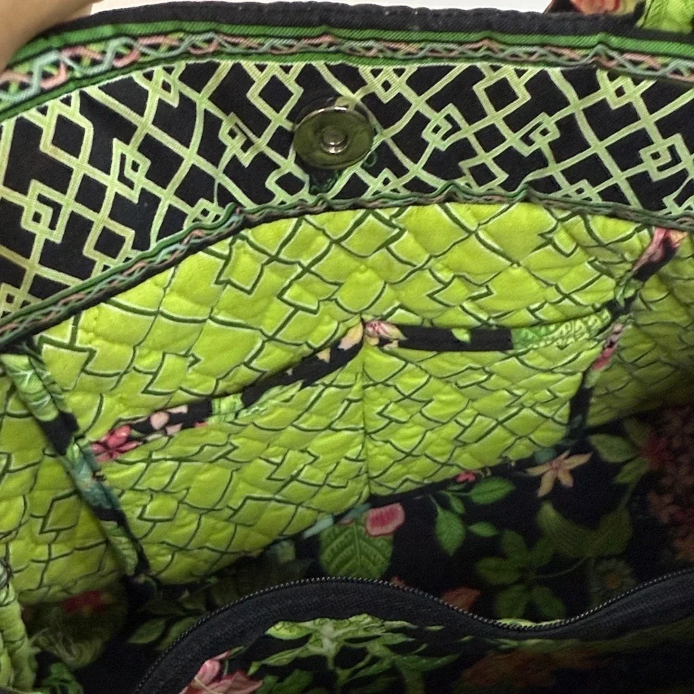 Vera Bradley Black Tote with Pink and Green Floral Pattern